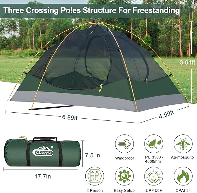 2 Person Backpacking Tent, Waterproof 4 Season Tent, Windproof Cold Weather Winter Tent for Camping, Hiking, Hunting, Cycling