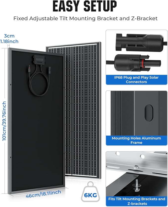 18BB N-Type 800 Watt Solar Panel, 12V 8PCS 100W Solar Panels, 25% High-Efficiency, Monocrystalline PV Modules, for RV, Marine, Boat, Shed Farm, Rooftop, Farm and Off-Grid System