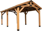 Backyard Discovery Norwood 20 ft. x 12 ft. All Cedar Wooden Carport Pavilion Gazebo with Hard Top Steel Roof Light Brown