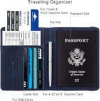 WALNEW Passport Holder for Travel, RFID Passport Cover Wallet for Women Men, PU Leather Passport Book Card Holder Case with Pen, Travelling Essentials for Flying