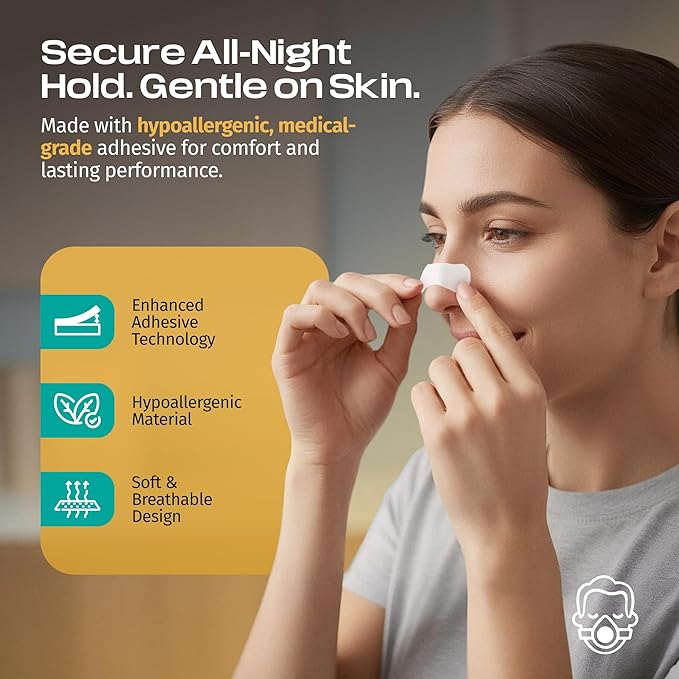 Extra Strength Nasal Breathing Strips for Snoring Relief and Better Sleep - 30 Night Supply - Hypoallergenic Mouth Breathing Solution for CPAP Therapy and Sensitive Skin