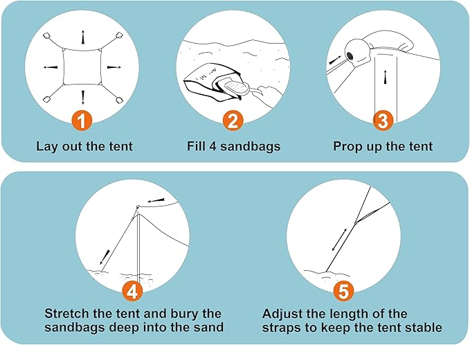 10×10ft UPF50+ Beach Tent Sun Shelter, Windproof Stable Outdoor Pop Up Beach Shade Canopy for Camping, Fishing, Backyard Fun or Picnics, 4 Poles