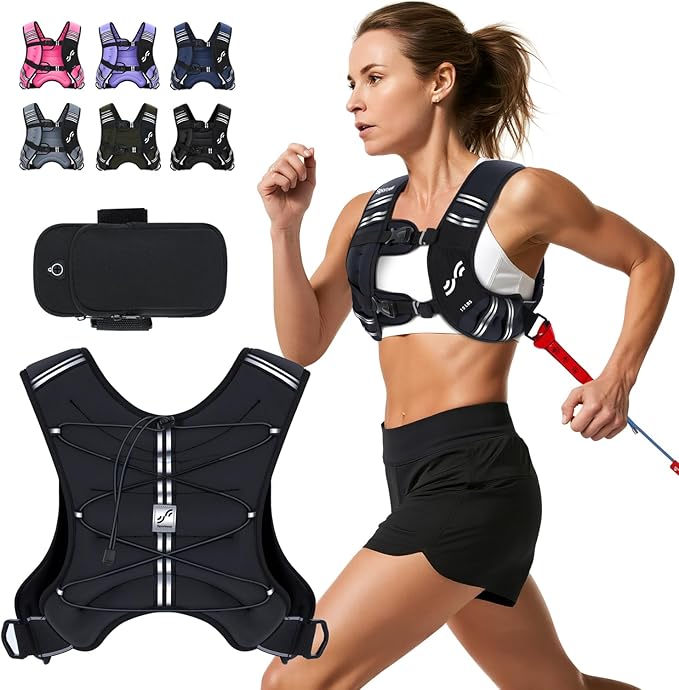 Sportneer Weighted Vest for Women Men: 8lbs/12lbs/15lbs/20lbs/25lbs Weight Vest with Detachable Phone Pouch Rucking Vest for Women Walking Strength Training Muscle Building Weight Loss