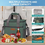 iknoe Large Cooler Bag Collapsible, 15L Insulated Bags, Leakproof Lunch Cooler Tote with Multi-Pockets for Adult, Insulated Lunch Box for Beach, Picnic, Work, Grayish Green 24-Can
