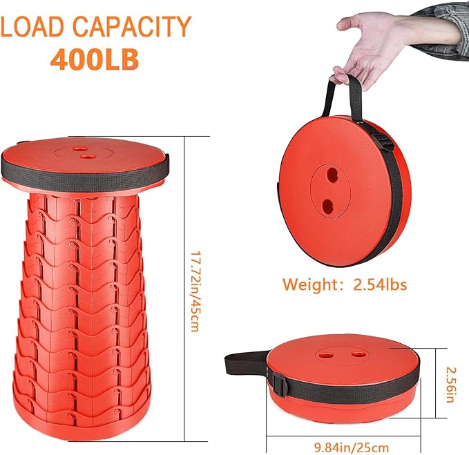 Boreeman Upgraded Folding Stool Lightweight Yet More Sturdy with Load Capacity 400lbs Portable Collapsible Stool for Camping Fishing Hiking BBQ (All Red)