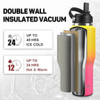 32oz Water Bottle with Powder Coated, Fit in Any Car Cup Holder, Water Bottle with Straw Lids, Stainless Steel Insulated Water Flask Double Wall Leak-proof BPA Free to Keep Cold&Hot