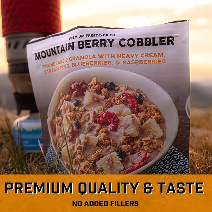 Peak Refuel Cobbler | Protein | Calories | 100% Real Ingredients | Premium Freeze Dried Backpacking & Camping Food | 2 Servings | Ideal MRE Survival Meal or Dessert
