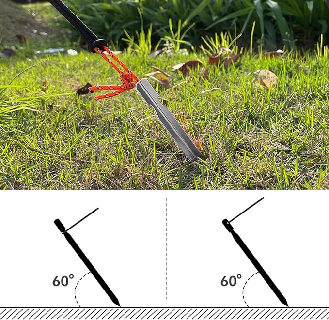 12 Pack Tent Stakes, 7-inch Ultralight Aluminum Ground Pegs with Reflective Pull Ropes, Tri-Beam Stake in a Carrying Bag, for Camping, Backpacking, Hiking, Hammocks and Canopy, Silver