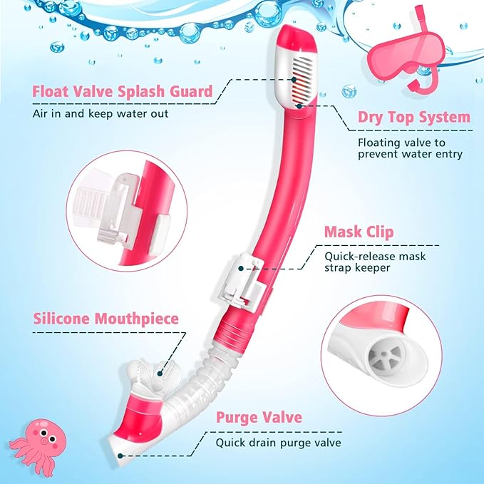 Snorkeling Set for Kids, Full Dry Snorkeling Mask Set for Adults, Anti-Fog Protection, Unisex,HD Panoramic View, Snorkeling Gear for Kids 4-14 Age