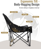 KingCamp Oversized XL Camping Chair, Heavy Duty 500lbs Folding Couch for Adults, Padded Large Comfortable Sofa Seat with Cooler Bag Cup Holder for Outdoor Sports Fishing Patio Lawn, Black/Grey