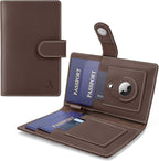 ALLIVE Family Passport Holder, Rfid Blocking Passport Wallet with AirTag Slot, Genuine Leather Travel Document Organizer for Women & Men, Airport Essentials, Travel Gift (Coffee Brown)