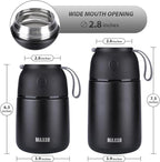 Insulated Thermo Food Jar for Hot & Cold Food for Kids Adult, 17&24 oz Soup Thermal Hot Food Containers for Lunch, Triple Layer Insulation Stainless Steel Food Jar with Spoon (2 Pack Black)