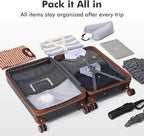 luggage sets 3 Piece with Spinner Wheel,100% PC Material Lightweight Durable,Expandable Carry On Travel Hardside Suitcase sets with TSA Lock for Men and Women (Black+brown)