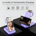 Wireless Charging Station for Samsung/Android, Fast Wireless Watch Charger Station Compatible for Samsung Galaxy S25 Ultra/S24/S23+/Z Flip 7/6 Fold 7/6, Watch8/7/Pro/Active 2 Galaxy Buds3/2 Pro(Purple