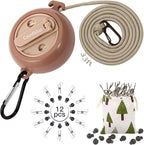 Portable Travel Clothesline Cord, Caudblor Adjustable 33ft Camping Clothes line, Laundry Drying Rope for Hotel Trip, Cruise, Outdoor/Indoor, with 12Pcs Stoppers, Windproof Clothespins