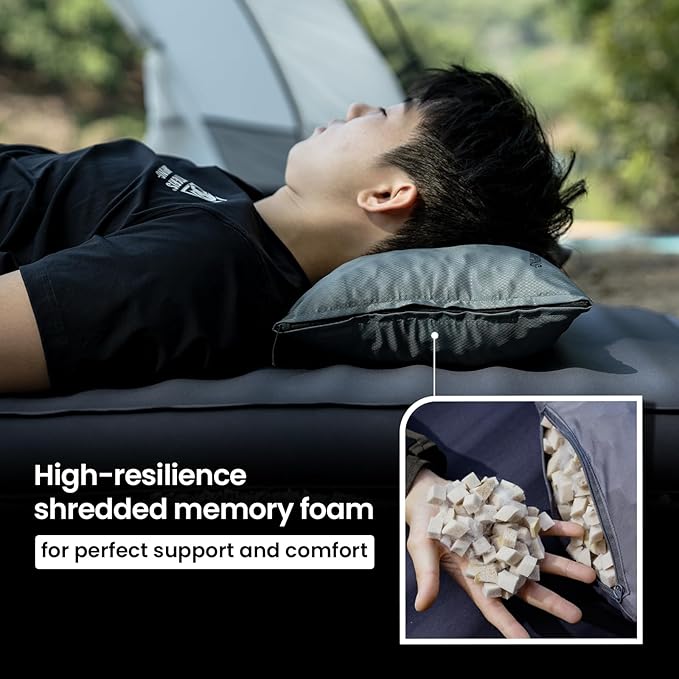 ONETIGRIS Wilddream Camping Pillow, Shredded Small Memory Foam Pillow, Compact, Easy Clean, Comfortable for Backpacking, Travel, and Car Trips, 4 Season Use