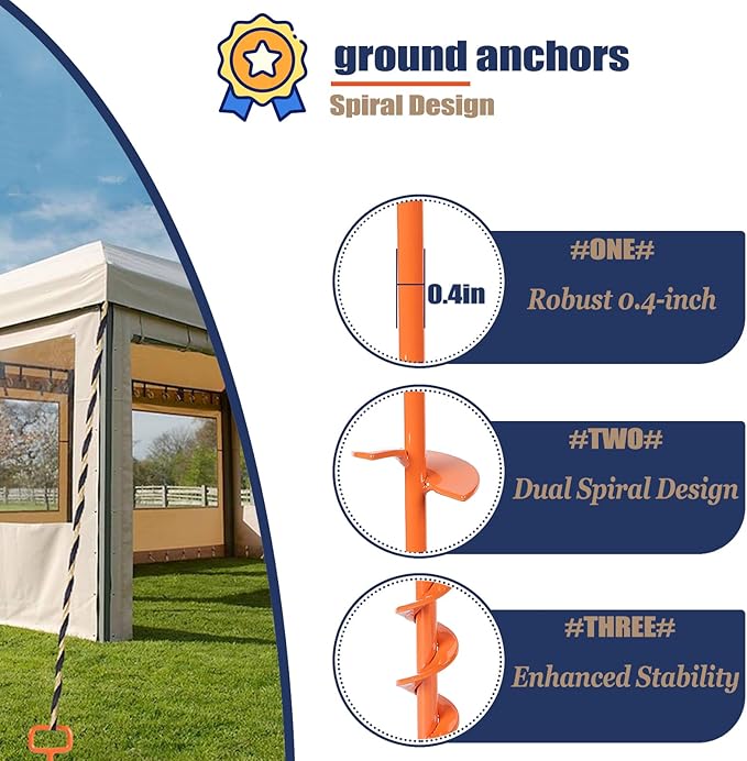 16In Tent Stakes, Ground Anchors Screw in, with 1PCS Tent Stakes Heavy Duty Adapter, for Screw Ground Anchors, Tree Straightening Kit, Anchors Tent, Mobile Home Anchors (Color : Orange, Size : 6PCS