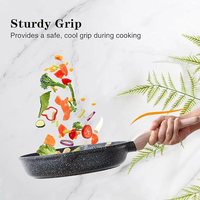 Nonstick Frying Pan Set with Lids, 3 Piece Skillet Set, Healthy Induction Cookware Cooking Pan, Stay-Cool Handle, Compatible with All Stovetops, PFOA Free (9.5, 11, 12.5 Inch)