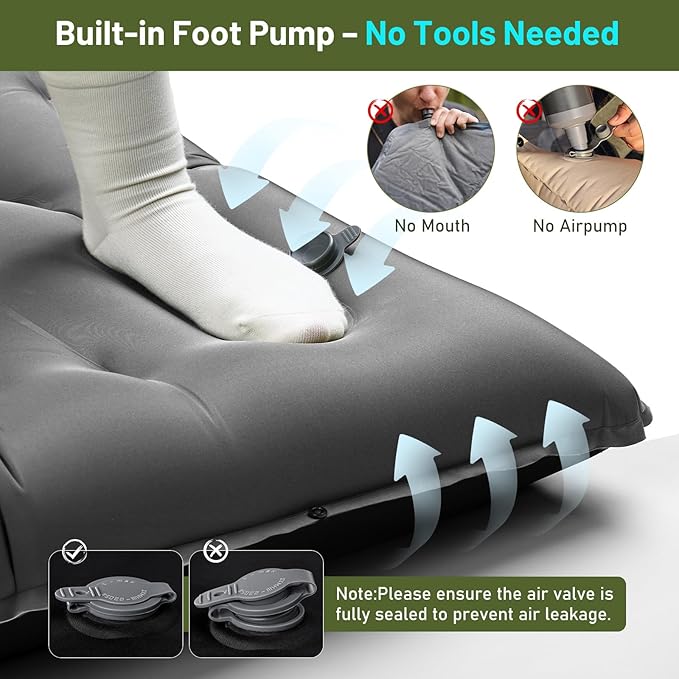 KASBAH Camping Sleeping Pad,6 inch Thick Inflatable Camping Mattress with Built-in Foot Pump and Pillow,Ultralight Sleeping Mat Backpacking Gear for Outdoor Hiking,Camping, Traveling and Tent