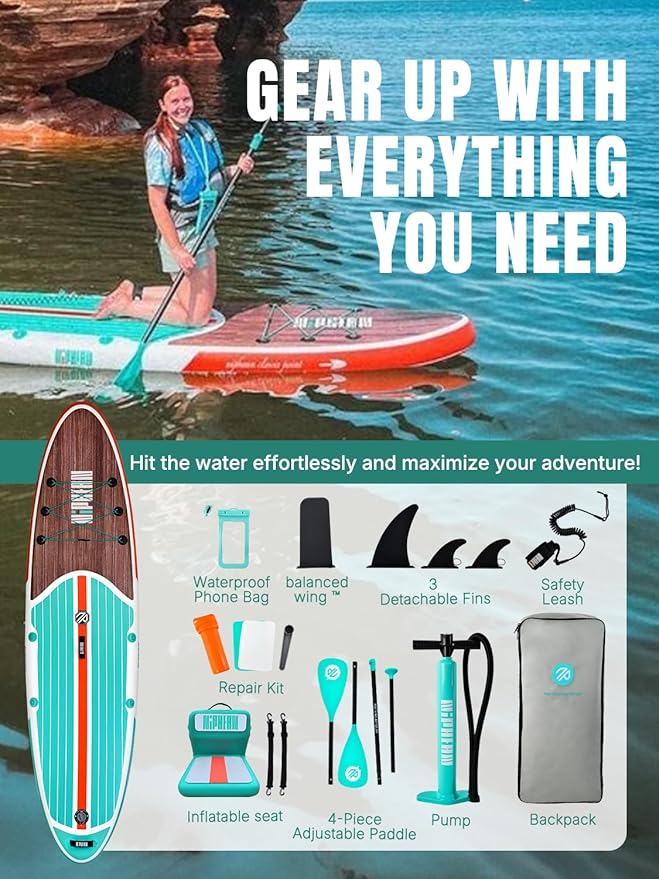 Niphean Inflatable Stand Up Paddle Board with SUP Accessories, Anti-Slip EVA Deck, 10’6’’ Inflatable Paddle Boards for Adults & Youth of All Skill Levels