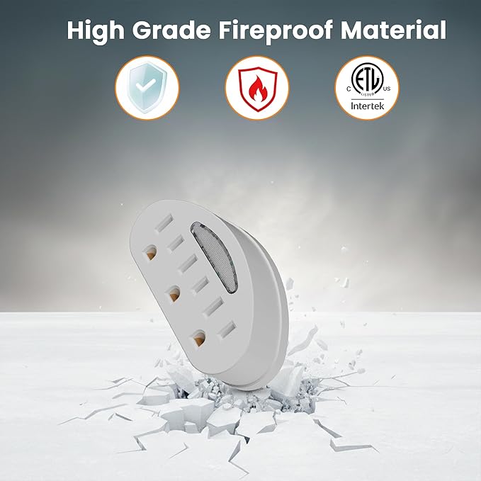 3-Outlet Extender 2 Pack, 3-Prong Grounded Wall Tap Adapter with LED Guide Light, 1875W ETL Listed Multiple Plug Electrical Outlets Splitter for Home, Office, Hotel, Travel, Cruise Essentials, White