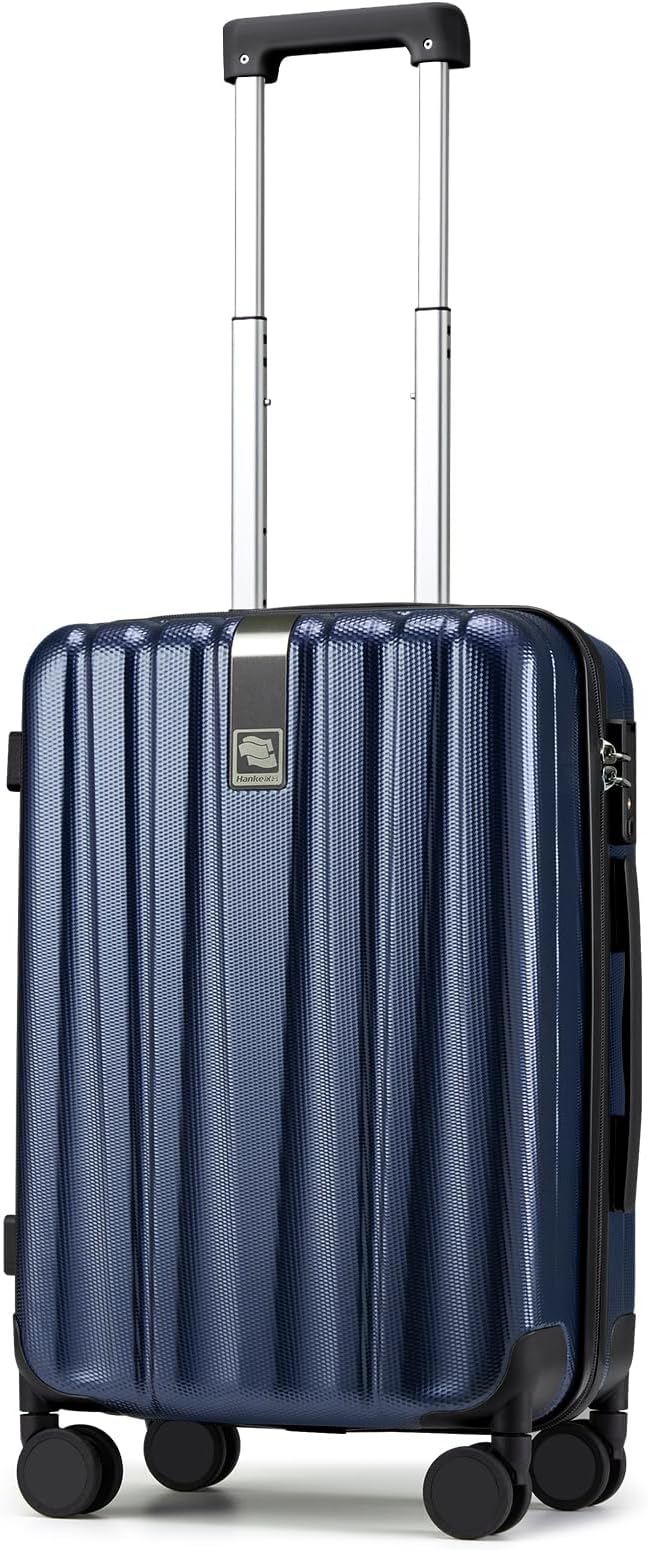 Hanke 20 Inch Carry On Luggage 22x14x9 Airline Approved Lightweight PC Hard Shell Suitcases with Wheels Travel Luggage Rolling Suitcase Travel Luggage Bag for Weekender(Dark Blue)