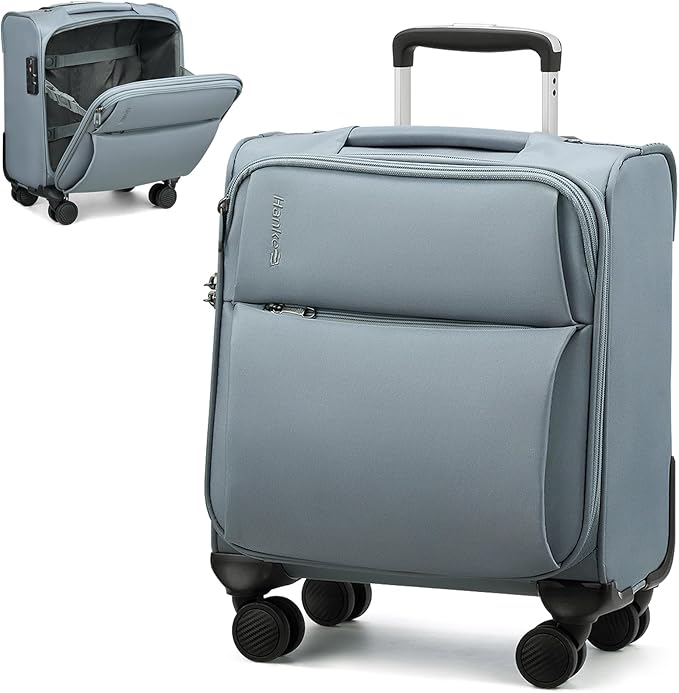 Hanke 16 Inch Underseat Carry On Luggage with Spinner Wheels for Airline, Small Softside TSA Approved Luggage Lightweight Rolling Suitcases Under Seat Travel Carry-On Bag(Grey)