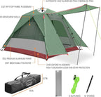 KAZOO Camping Tents 3 Person Waterproof Instant Tents 3 People Cabin Tent Easy Setup with Sun Shade Automatic Aluminum Pole