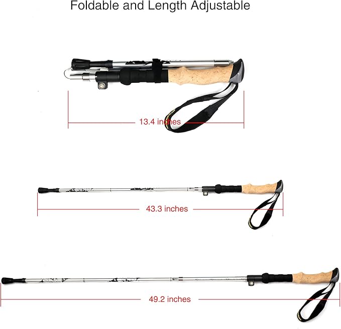 Aluminum Collapsible Ultralight Travel Trekking Hiking Pole for Men and Women (Fits 5'3" - 6'2")