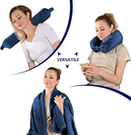 Multifunctional Neck Pillow, Soft Warm Blanket with Cozy Neck Pillow Case, Portable Blanket Set for Airplane, Camping, Car (Navy Blue)