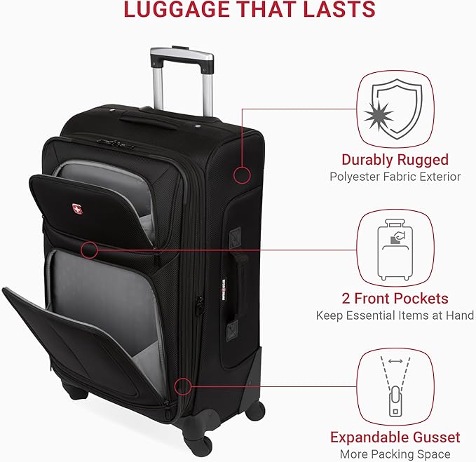 SwissGear Sion Softside Expandable Luggage, Black, Checked-Medium 25-Inch