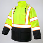High Vis Reflective Safety Rain Jacket for Men, Class 3 Hi Vis Rain Gear for Construction Workers (Yellow-Black,L/XL)