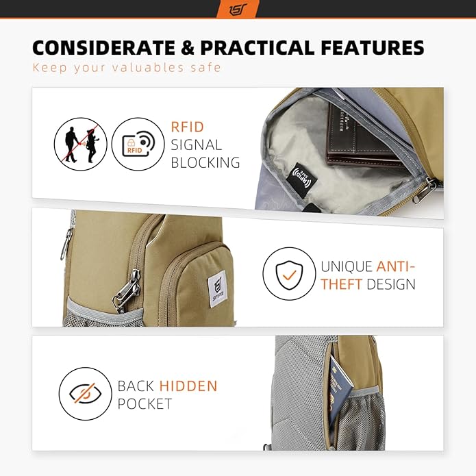 SKYSPER Sling Bag RFID Crossbody Sling Backpack Cross Body Shoulder Bag Travel Hiking Daypack for Women Men