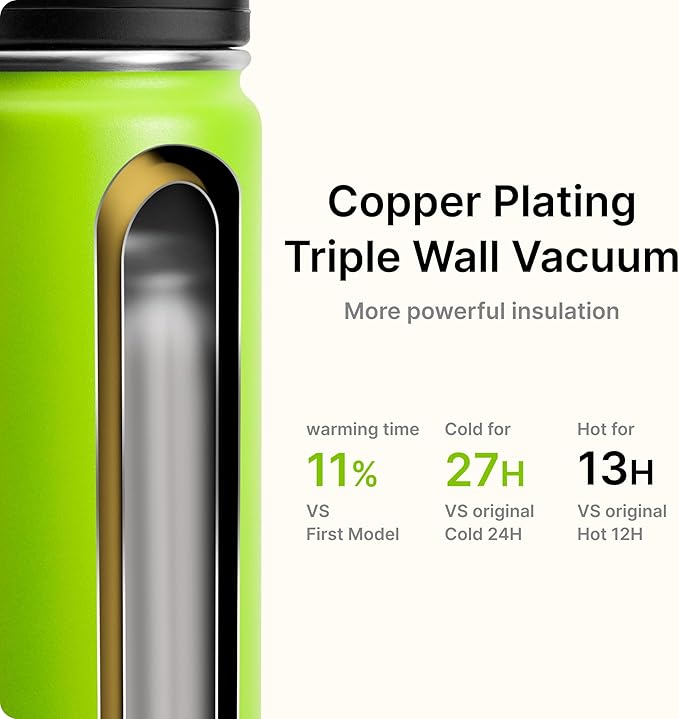 Insulated Water Bottle for School-18 oz Stainless Steel Vacuum Wide Mouth Sports Water Bottle with Silicone Boot-Reusable Metal Leak Proof Travel Water Flask (Apple Green)