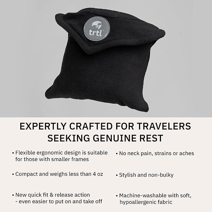 trtl Pillow Petite - Small Travel Pillow with Built-in Head and Neck Support - Comfortable Plane Neck Pillow for Traveling - Compact and Machine-Washable