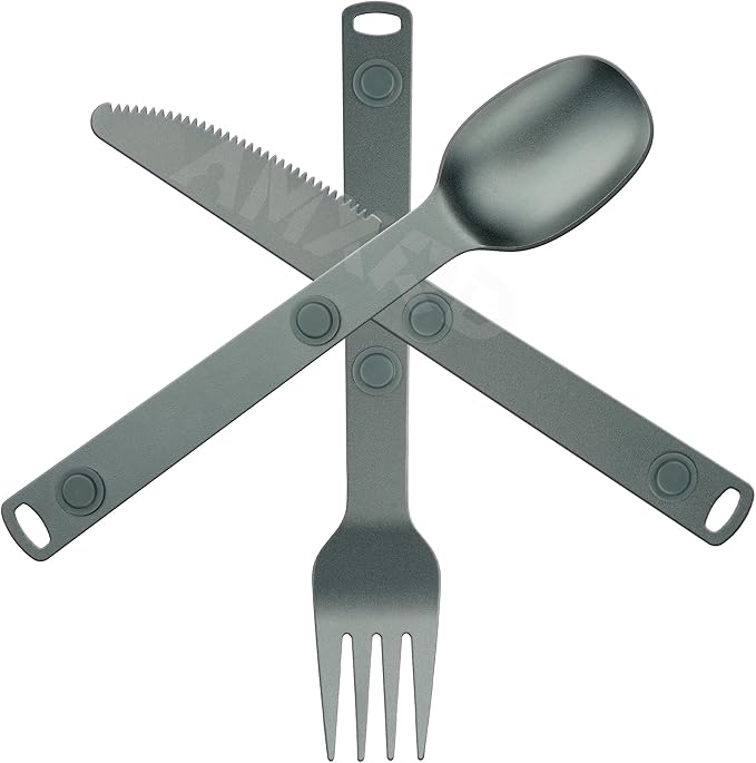 Magnetic Camping Utensils Set, Knife, Fork & Spoon Cutlery Set, Portable & Reusable Metal Aluminum Travel Flatware, 3-PACK, Gray