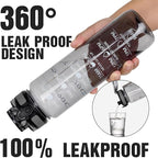 OLDLEY Water Bottle, 32oz Motivational Sports Water Bottle with Time Marker - Times to Drink - Tritan, BPA Free, Wide Mouth Leakproof,Smoke Grey (1 Bottle)