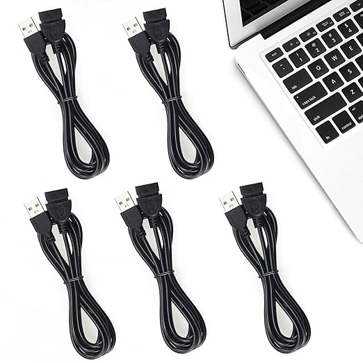 Smays Short USB Extension Cord 5-Pack, 1.6 ft USB 2.0 Male to Female Extender Cable Bulk