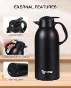 2 PCS Thermal Coffee Carafe 101 oz / 3L - Up to 24 Hours Hot, Insulated Stainless Steel Aipot for Hot Liquids, Coffee Carafes For Keeping Hot Coffee for Parties -Large Tea Carafe Flask(Black+Black)