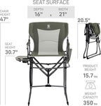 EVER ADVANCED Portable 30.7" Seat Height Tall Folding Camping Chair Directors Chair High Foldable Bar Stool with Side Table for Makeup Artist, Sports Event, Craft Show, Supports 350LBS Green Grey
