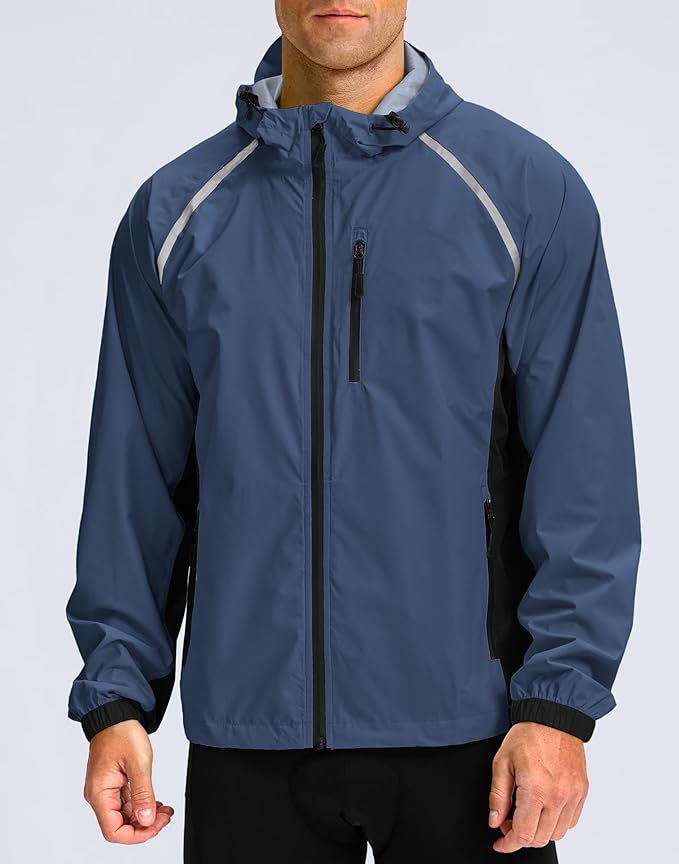 Men's Cycling Rain Jackets Waterproof Running Bike Windbreaker Lightweight Packable Hooded Jacket