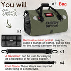 Waterproof Duffel Bag - Motorcycle Dry Bag Tail Bag with Large Storage Space, Waterproof Luggage Duffle Bags with Outer Mesh Zipper Pocket for Camping, Kayaking, Fishing & Traveling