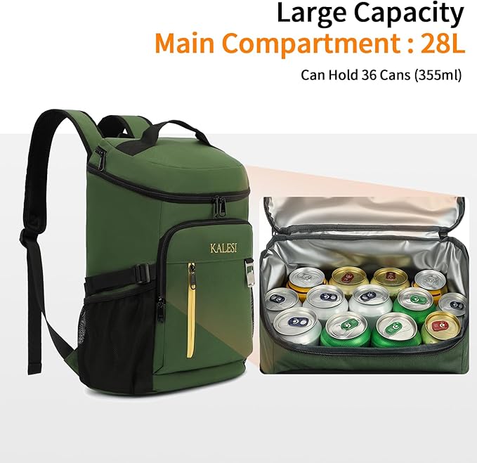 Kalesi Cooler Backpack 36 Cans Lightweight Insulated Backpack Cooler Leak-Proof Travel Camping Lunch Backpack Outdoor Cutlery Backpack for Men and Women