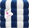 CASA COPENHAGEN Cabana Towel 4Pcs Royal Blue Designer Stripe Beach Towels Gift Set, 30"x60" Oversized 100% Cotton Pool Bath Towel for Beach Gift Set (Perfect Summer Gift Set for Women & Men)