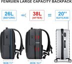 FENRUIEN Business Travel Backpack, Expandable Computer Backpack with USB Port, Gray Laptop Backpack 15.6 Inch for College/Work