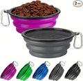 Collapsible Dog Bowl Large 2 Pack, Dog Water Bowls for Travels, Portable Foldable Pet Bowls Feeding Watering Dish for Parking Walking Camping with 2 Carabiners Clip (34oz, Large, Grey+Purple)