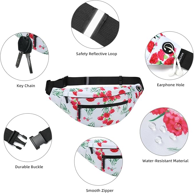 MAXTOP Large Crossbody Fanny Pack with 4-Zipper Pockets,Gifts for Enjoy Sports Festival Workout Traveling Running Casual Hands-Free Wallets Waist Pack Phone Bag Carrying All Phones