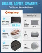 KingCamp Inflatable Pillow for Camping, Extra Large Camping Pillow, Portable Ergonomic Air Pillow with Removable Washable Memory Foam Cover for Camp, Hiking, Car, Beach, Travel