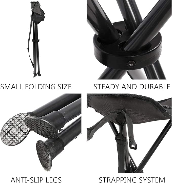PORTAL Tall Folding Tripod Stool for Outdoor Camping Walking Hunting Hiking Fishing Travel, Support 225 lbs