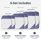 Compression Packing Cubes 6 Set, Compressible Space-Saving Packing Cubes for Travel - Compression Bags, Luggage Organizer, Travel Essentials for Women, Bluish Purple